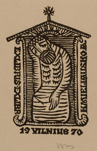 Exlibris by Valerijonas Vytautas Jucys from Lithuania for Antanas Kmieliauskas - Religion 