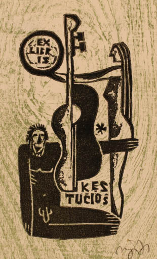 Exlibris by Valerijonas Vytautas Jucys from Lithuania for Kes Tucios - Music Couple 