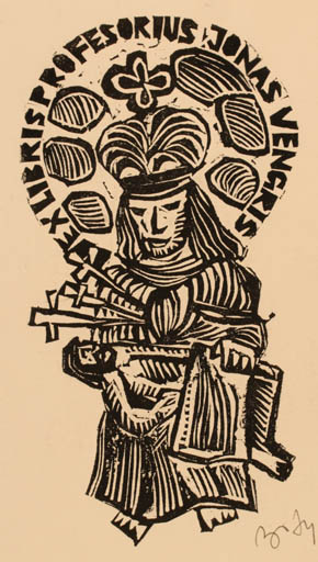 Exlibris by Valerijonas Vytautas Jucys from Lithuania for Prof. Jonas Vengris - Religion 