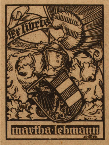 Exlibris by ? Unbekannt from Germany for Martha Lehmann - Heraldry 