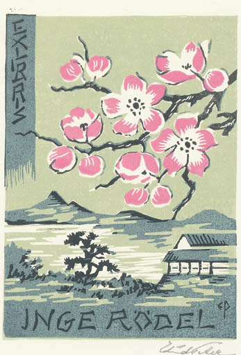 Exlibris by Edmund Peter from Denmark for Inge Rödel - Flower Flora Scenery/Landscape Oriental 