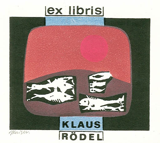 Exlibris by Jaroslav Kaiser from Czechoslovakia for Klaus Rödel - Fish Flora 