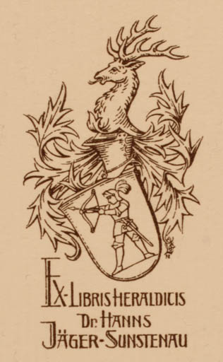 Exlibris by ? Unbekannt from Unknown for Dr, Hanns Jäger-Sunstenau - Heraldry 