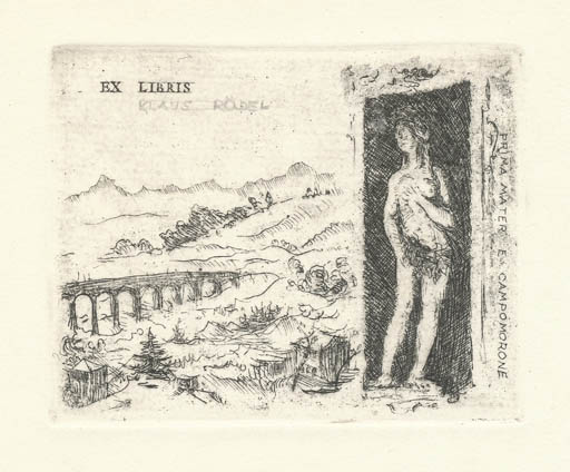 Exlibris by Rudolf Koch from Germany for Klaus Rödel - Woman Scenery/Landscape 