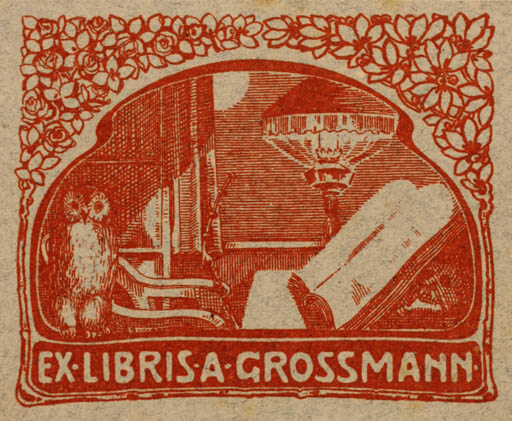 Exlibris by ? Unbekannt from Germany for A. Grossmann - Interior Jugend Owl 