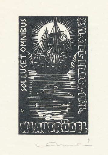 Exlibris by Kàroly Andrusko from Yugoslavia for Klaus Rödel - Maritime Ship/Boat 