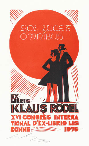 Exlibris by Lembit Lepp from Estonia for Klaus Rödel - Exlibris Congress Couple Sun 