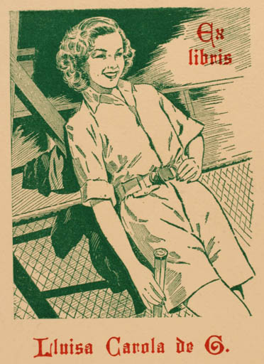 Exlibris by ? Unbekannt from Spain for Lluisa Carola de G. - Woman Sport/game 