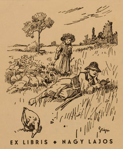 Exlibris by ? Unbekannt from Hungary for Lajos Nagy - Fauna Scenery/Landscape Couple 