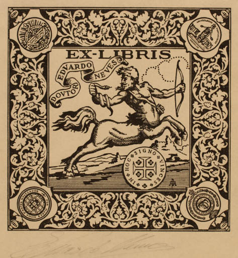 Exlibris by Jorge Neves from Spain for Dr. Edvardo Neves - Fable Animal 