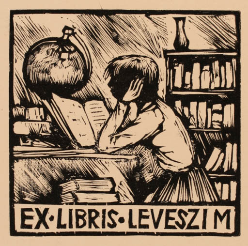 Exlibris by ? Unbekannt from Unknown for M. Leveszi - Child Book Interior Globe 
