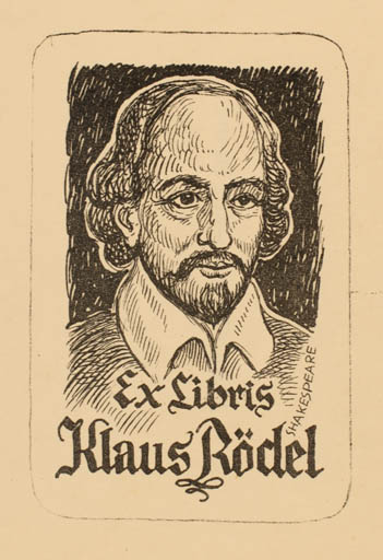 Exlibris by Jenö Kertes-Kollmann from Hungary for Klaus Rödel - Literature Portrait 