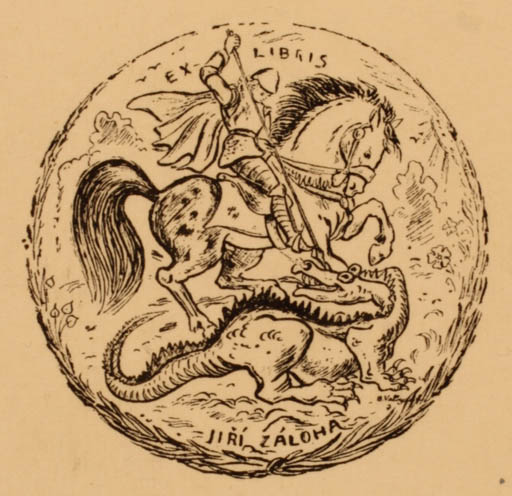 Exlibris by Bedlich Valdauf from Czech Republic for Jiri Zaloha - Horseman/Rider Sct.G. and the Dragon 