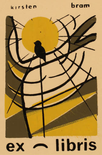 Exlibris by ? Unbekannt from Unknown for Kirsten Bram - Bird Sun 