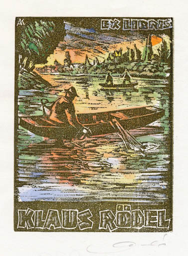 Exlibris by Kàroly Andrusko from Yugoslavia for Klaus Rödel - Maritime Ship/Boat 