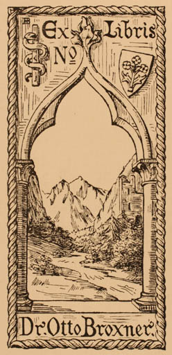 Exlibris by ? Unbekannt from Germany for Dr. Otto Broxner - Mountain Scenery/Landscape 