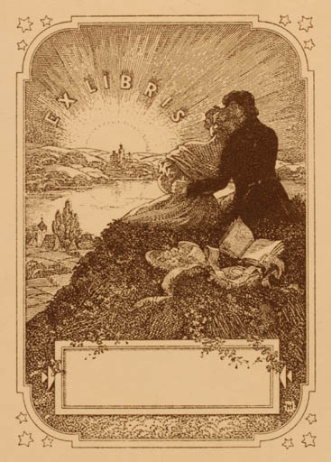 Exlibris by ? Unbekannt from Unknown for ? Vor der Schrift - Scenery/Landscape Couple Romance Sun 