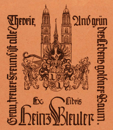 Exlibris by ? Unbekannt from Unknown for Heinz Bleuler - Heraldry Church Religion 