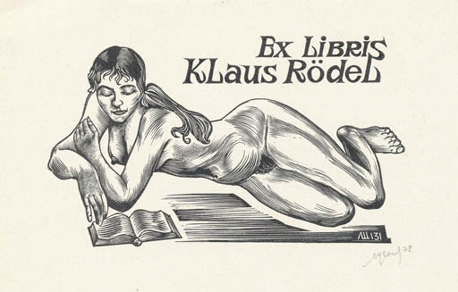 Exlibris by Leonid Scetnev from Soviet Union for Klaus Rödel - Book Woman Nude 