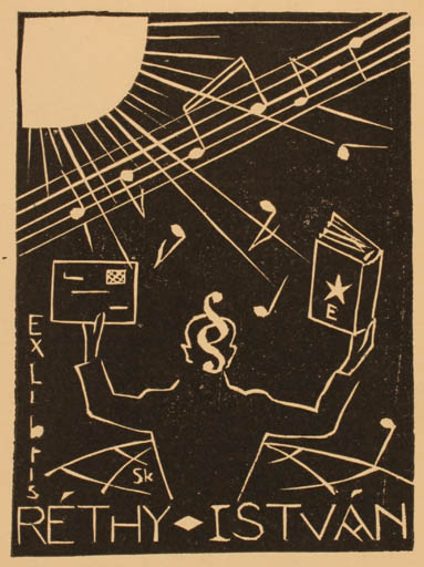 Exlibris by ? ? from Hungary for Dr. Istvan Rethy - Book Music Sun 