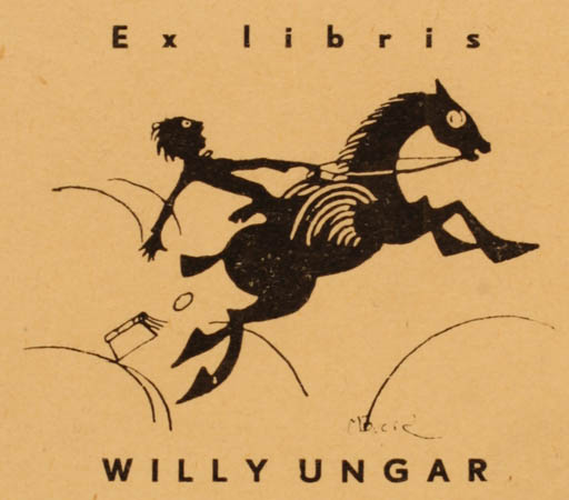 Exlibris by ? Unbekannt from Unknown for Willy Ungar - Horse Pegasus Horseman/Rider 