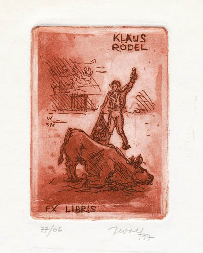 Exlibris by Remo Wolf from Italy for Klaus Rödel - 