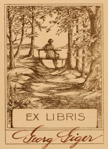 Exlibris by ? Unbekannt from Unknown for Georg Eiger - Woman Scenery/Landscape Forest 