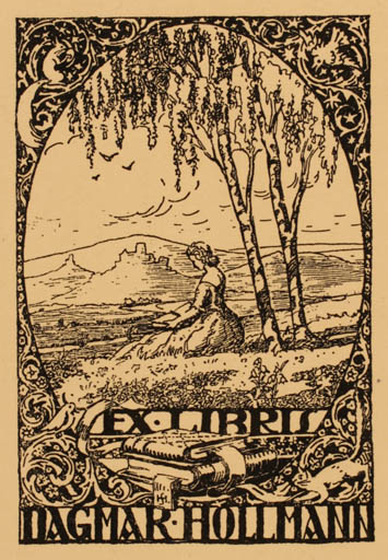 Exlibris by Herman Schepens from Belgium for Dagmar Hollmann - Book Jugend Scenery/Landscape Tree 