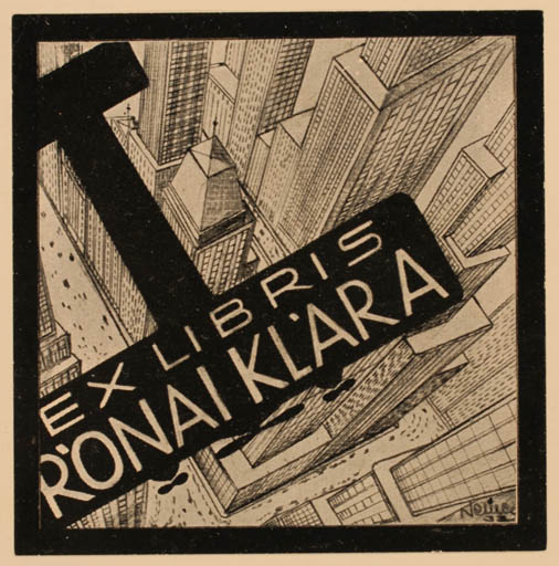 Exlibris by ? Unbekannt from Unknown for Klara Ronai - Architecture City Aircraft 