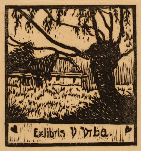 Exlibris by ? Unbekannt from Unknown for V. Vrba - Architecture Scenery/Landscape Tree 