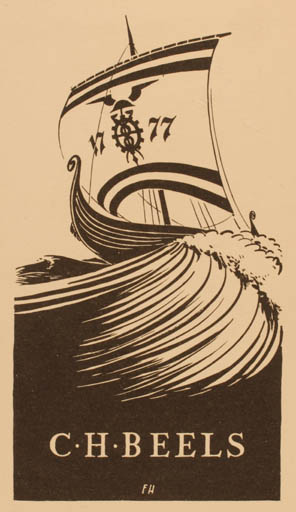 Exlibris by Flip Hamers from Netherland for C. H. Beels - Ship/Boat Viking 