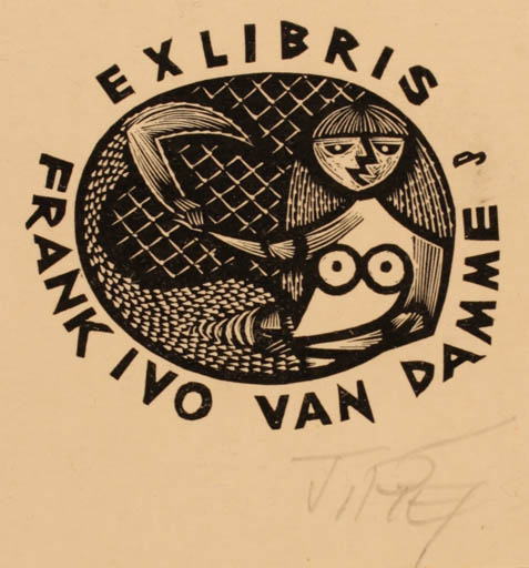 Exlibris by Piet Janssens from Belgium for Frank-Ivo van Damme - Mermaid 