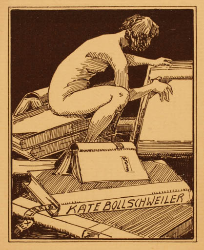 Exlibris by ? Unbekannt from Unknown for Käte Bollschweiler - Book Woman Nude 