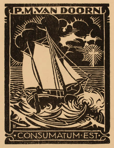 Exlibris by ? Unbekannt from Unknown for P. M. van Doorn - Ship/Boat 