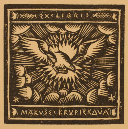 Exlibris by ? Unbekannt from Unknown for Maruse Krypickova - Fauna Bird Bird Phoenix Sun 