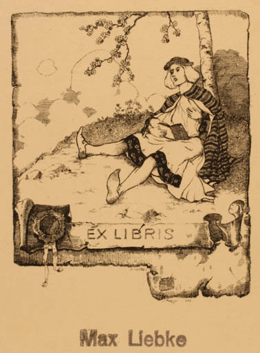 Exlibris by ? Unbekannt from Unknown for Max Liebke - Woman Scenery/Landscape 
