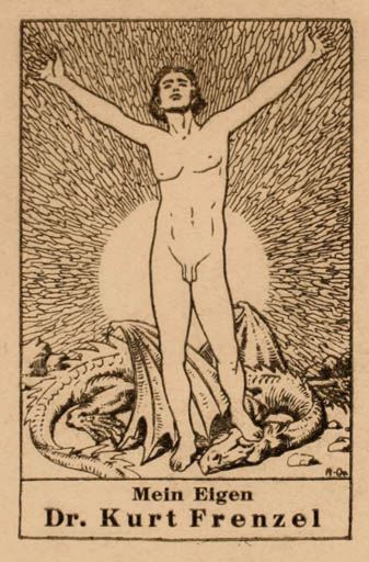 Exlibris by ? Unbekannt from Unknown for Dr. Kurt Frenzel - Man Nude Sun 