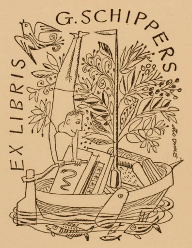 Exlibris by ? ? from Unknown for G. Schippers - Book Ship/Boat 