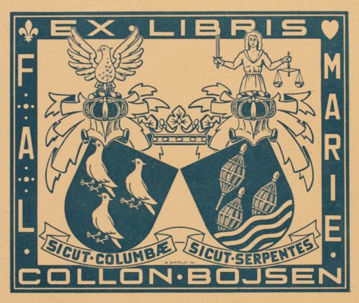 Exlibris by Sven Sköld from Sweden for Marie Collon- Bojsen - Heraldry 