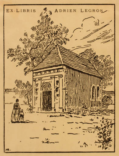 Exlibris by ? Unbekannt from Unknown for Adrien Legros - Architecture Child Woman 