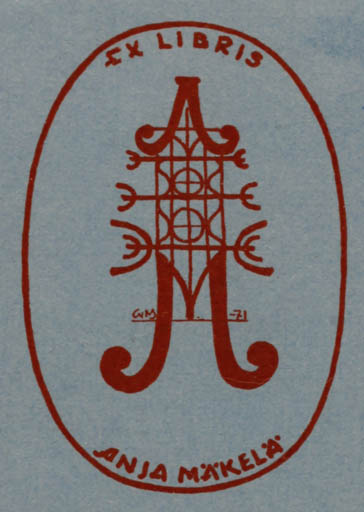 Exlibris by Váini Mákele from Finland for Anja Mäkelä - Monogram Text/Writing 