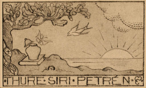Exlibris by ? Unbekannt from Unknown for Thure + Siri Petren - Bird Scenery/Landscape Sun 