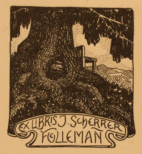Exlibris by ? Unbekannt from Unknown for J. Scherrer Föllemann - Tree 