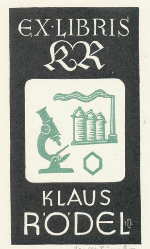 Exlibris by Hans Michael Bungter from Germany for Klaus Rödel - Literature Science 