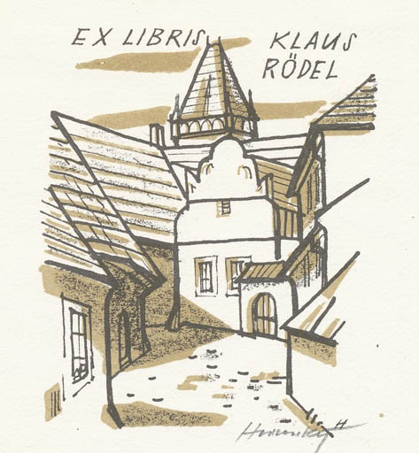 Exlibris by Stanislav  Hlinovsky from Czechoslovakia for Klaus Rödel - City 