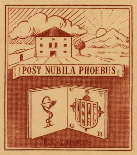 Exlibris by ? Unbekannt from Unknown for ? C. T. G. B. - Architecture Book Heraldry Medicine 