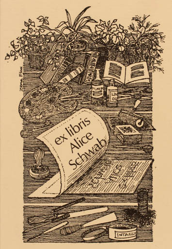 Exlibris by Zena Flax from Unknown for Alice Schwab - Working Art 