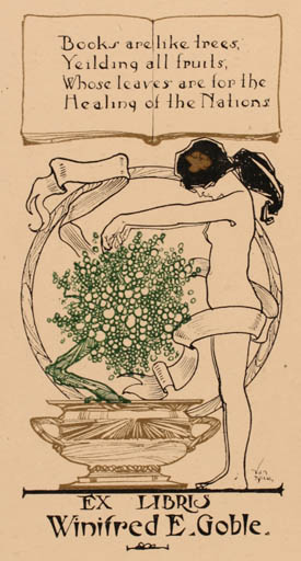 Exlibris by Roy van Nice from Unknown for Winifred E. Goble - Flora Jugend Woman 