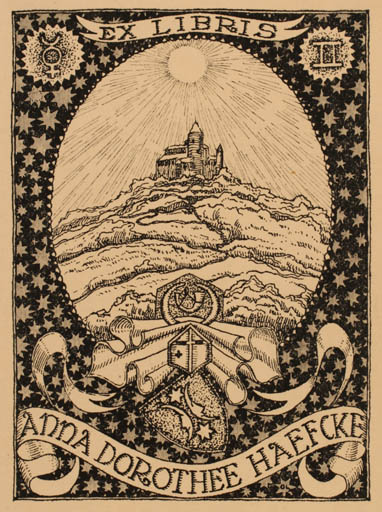 Exlibris by ? Unbekannt from Unknown for Anna Dorothee Haehcke - Castle/Palace Scenery/Landscape Sun 