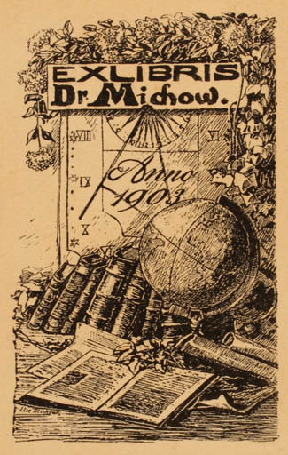 Exlibris by Else Michow from Unknown for Dr. Michow - Book Interior Globe 